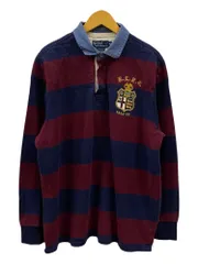 POLORALPH LAUREN (ポロラルフローレン) ラガーシャツ 胸部刺繡入り ボーダー柄 XL ネイビー ボルドー メンズ/078