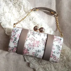 ボストン風がま口バッグ　花柄(ピンク)