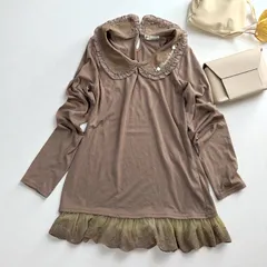 axes femme アクシーズファム　カットソー　レース　刺繍　薄手　インナー　ライトブラウン　レディース　トップス　M