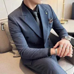 [L]春 コーデ メンズ 用 服 シンプル ファッション オシャレ 大人 かっこいい 大きいサイズ ストリート 紳士服 ダブルブレスト ストライプ スーツ ハイエンド ビジネス フォーマルスーツ 韓国スタイル スリムフィット カジュアル