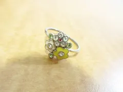 MARY QUANT マリークワント 指輪 リング フラワーモチーフ デイジー 黄色 ピンク ラインストーン シルバー 9号