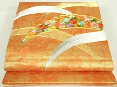 平和屋着物◎九寸開き名古屋帯　総刺繍　駒刺繍　雪芝花文　金糸　正絹　逸品　DAAT8516qp