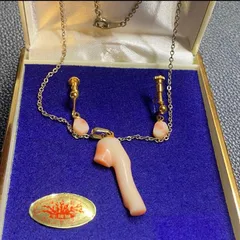 本珊瑚 ピンクコーラル ネックレス ゴールドチェーン イヤリング セット