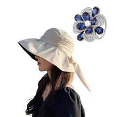 【★送料無料★】[LYGGIE] UVカット 帽子 レディース ハット 日焼け防止 スカーフバックル 花【2点セット】 日除け帽子 つば広 小顔効果 折りたたみ サイズ調節 通気 遮光 遮熱 紫外線対策 ワイヤー入り あご紐付き アウトドア 旅行 散歩 通勤 