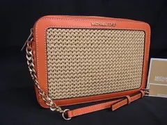 ■新品■未使用■ MICHAEL KORS マイケルコース レザー×ストロー チェーン ショルダーバッグ 肩掛け オレンジ系×ベージュ系 BJ9419