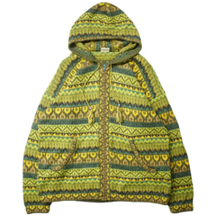 90s- Peru Alpaca wool Zip-up knit hoodie ペルー　エクアドル　ニット　アルパカ