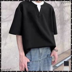 半袖Tシャツ メンズ 重ね着風カットソー スキッパーTシャツ クルーネック夏服 カジュアル 無地tシャツ 夏t レイヤード風プルオーバー おしゃれサマーtシャツ黒 メンズtシャツ人気 夏トップス 韓国風 ボーイズカットソー