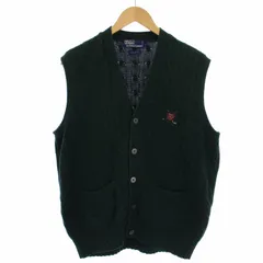 ポロ バイ ラルフローレン Polo by Ralph Lauren ニット ベスト 前開き Vネック ケーブル ロゴ刺繍 L 緑 グリーン /BM ■GY09