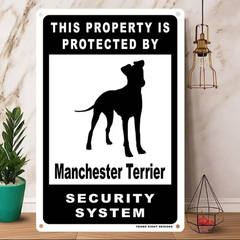雑貨【Manchester-Terrier/マンチェスター・テリア】  Dog ドッグ  犬    メタルポスタ―　Security  セキュリティー 警告  ヤードサイン メタルプレート  ブリキ看板  -151
