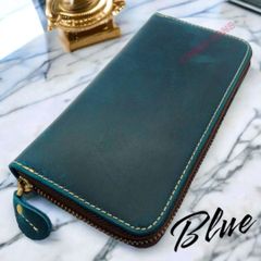 本革  財布 イタリアン オイルレザー 長財布 ブルー 青色  j2e