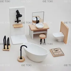 ドールハウス ミニチュア リーメント●陶器製 トイレ 洗面台●棚 鏡 ヒーター ドールハウス ミニチュア リーメント○陶器製 トイレ 洗面台○棚