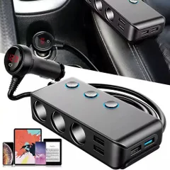 シガーソケット 8in1 12V/24V 急速充電 多機能 QC3.0 4USB サポート 増設 一括 個別電源スイッチ 70cmケーブル 多重保護 簡単操作 オス シガー プレゼント