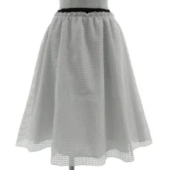 ラボラトリーワーク laboratory work スカート フレア 格子柄 メッシュ ミディ丈 ウエストゴム ホワイト 白 ブラック 黒 M