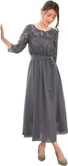 Ludus Felix パーティードレス ワンピース 結婚式ドレス 結婚式およばれワンピース フォーマルドレス( ダークグレー,  L Regular)