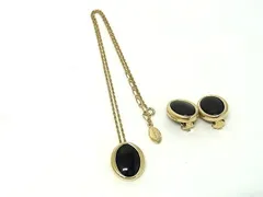 ■美品■ LANCEL ランセル ネックレス ペンダント イヤリング アクセサリー 2点セット ゴールド系×ブラック系 DG0942