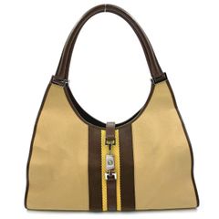 GUCCI ジャッキー ワンショルダー レザー×キャンバス イエロー×ブラウン×ベージュ ハンドバッグ シルバー 002・1066