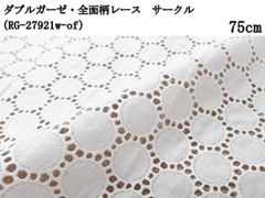 ダブルガーゼ・全面柄レース　サークル（RG-27921w）オフホワイト　75cm　刺繍　生地