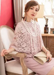 【即日発送可能】花柄レースケープ　パーティードレス ピンク