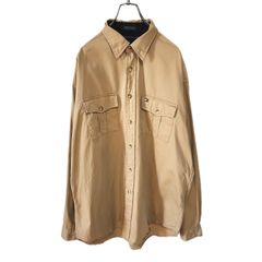 TOMMY HILFIGER トミーヒルフィガー トミーヒルフィガー ベージュ 長袖シャツ メンズ Lサイズ 刺繍ロゴ