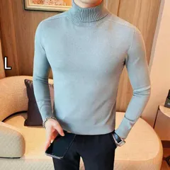 [L]春 コーデ メンズ  服 シンプル ファッション オシャレ 大人 かっこいい 大きいサイズ ストリート 紳士服 シームレス タートルネックセーター 長袖 スリムフィット ニット レイヤリング シャツ