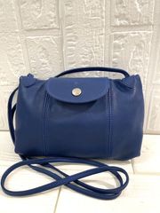 I【ヴィンテージ】LONGCHAMP ロンシャン ショルダーバッグ レザー ブルー レディース コンパクト オシャレ