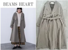 BEAMS HEART ビームス 23AW ノーカラーソフトトレンチコート フロントボタンのない着流しデザイン ベルト付き オンオフ兼用 M 定価16,390円のサムネイル