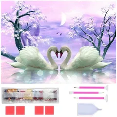 ダイヤモンドアート Rinimie ダイヤモンドアート キット 白鳥 ダイアモンドビーズ絵画キット 5Dモザイクアート DIY 手作り絵画手芸キット ダイヤモンド塗装 全面貼り付けタイプ 芸術品 家用装飾 30x40cm（白鳥）