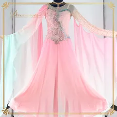 社交ダンス 衣装 スタンダードドレス スタンダード ワンピース ドレス エダスー edda hsu フロート ピンク系 グラデーション 水色 高級感 3枚重ね 明るいピンク 水色 ドレス レディース フォーマル衣装 ダンスウェア 社交ダンス衣装