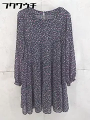 ◇ w closet ダブルクローゼット 総柄 長袖 膝丈 ワンピース サイズM ブラック パープル レディース 【中古】 【1104020004389】