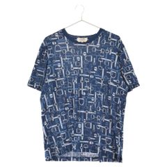 HERMES (エルメス) 20SS Labyrinthe Equestre 総柄半袖Tシャツ ブルー