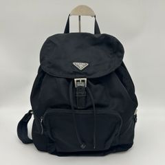 PRADA（プラダ）VELA バックパック リュックサック デイパック ナイロン レザー NERO 黒 ブラック シルバー金具 B4650【中古】