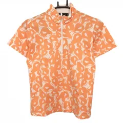 ★特価★アディダス 半袖ハイネックシャツ 白×オレンジ 総柄 ハーフジップ ネックロゴ刺しゅう  レディース M/M ゴルフウェア adidas