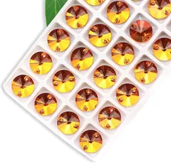 Hapipa 装飾用 ガラスビジュー ガラスストーン 高輝度 パーツ ソーオン ソーオンビジュー ガラスビーズ ラインストーン 丸型 手芸用 縫い付け 縫いつけビジュー 衣装パーツ 10mm オレンジ(オレンジ)