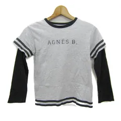 アニエスベー アンファン 長袖Ｔシャツ トップス ロゴT レイヤード風 キッズ 男の子用 10ansサイズ グレー×黒 agnes b. ENFANT 【中古】