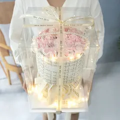 ワンホンブーケ ツイード ピンク ホワイト クリアケース＋メッセージカード付き 薔薇 ソープフラワー ローズ 記念日 誕生日 プレゼント ブーケ 花束 生誕祭 お祝い 韓国風 母の日 開業祝 結婚祝いシャボンフラワー 石鹸