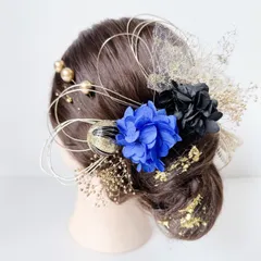 no.6 成人式　髪飾り　成人式髪飾り　結婚式　ヘアアクセ　金箔　水引　ネイビー　ブラック　紐