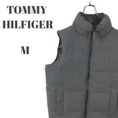 TOMMY HILFIGER トミーヒルフィガー ダウンベスト ワンポイントロゴ フラッグ刺繍 グレー ブラック リバーシブル メンズ Mサイズ