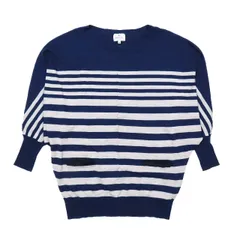ランバンオンブルー LANVIN en Bleu ドルマン ニットチュニック ボーダー フリル リボン プルオーバー 長袖 ブルー グレー 38 レディース のサムネイル