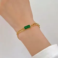 新品 匿名配送 サージカルステンレス 316L 18KGP 3色展開 スクエアクリスタル チェーンブレスレット