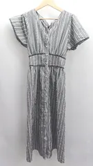 ◇ ⊂ axes femme アクシーズファム ストライプ柄 半袖 ロング ワンピース サイズM グレー レディース E  【1503060039823】