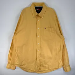 古着 90's/90年代 トミーヒルフィガー TOMMY HILFIGER 長袖シャツ ロゴ 刺繍 胸ポケ ボタンダウン L  イエロー系 無地 メンズ