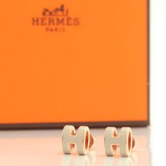 HERMES ポップアッシュ ミニ ピアス PG ピンクゴールド×マロングラッセ 箱付 ローズゴールド ポップH エルメス ◆送料込◆質屋-10890
