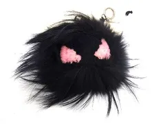 ■極美品■ FENDI フェンディ バッグバグズ モンスター ポンポンチャーム ファー キーホルダー キーリング チャーム  ブラック系 AW5351