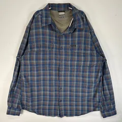 古着 コロンビア Columbia 長袖シャツ TITANIUM チェック ワンポイント ロゴ XL  ネイビー系 マルチカラー メンズ