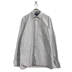 TOMMY HILFIGER 長袖 ストライプ シャツ M ホワイト ブルー ブラック トミーヒルフィガー 古着卸 アメリカ仕入 a509-5915