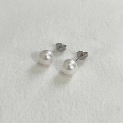 チタン 一粒 パールピアス 7-7.5ミリ あこや真珠 本真珠 スタッドピアス