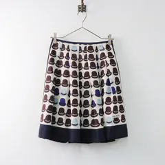 エムズグレイシー M'S GRACY ハットプリントタックスカート 36/ネイビー フレア ロゴ【2400013909808】