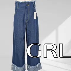 【未着用】 GRL ロールアップワイドデニム 幅広 ブルー Mサイズ タグ付き レディース グレイル