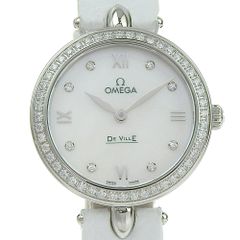 【OMEGA】オメガ ドユードロップ デ・ヴィル 8Pダイヤ 424.18.27.60.55.001 ステンレススチール×型押しレザー クオーツ アナログ表示 レディース ホワイトシェル文字盤 腕時計