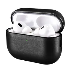 【新品】 AirPods Pro 3 用 ケース 本革レザーケース (2025年9月発売専用) 耐衝撃 落下防止 エアーポッズ プロ 3保護ケース 分離式 全面保護 ワイヤレス充電対応 LEDライト可視(ブラック) 1